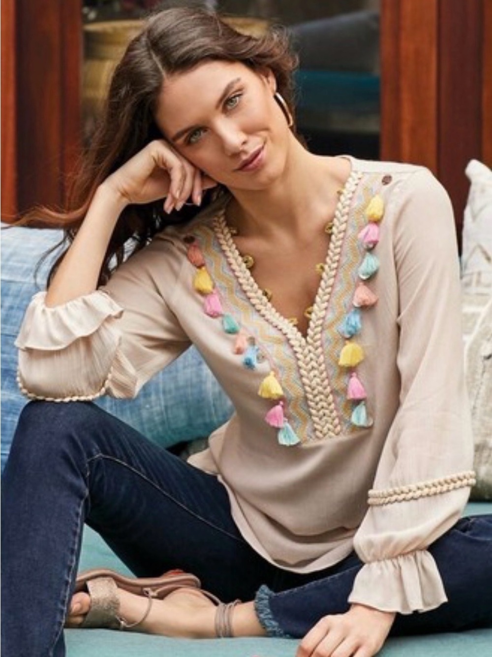 Soft Surroundings Clementine Boho Tassel Women’s Top